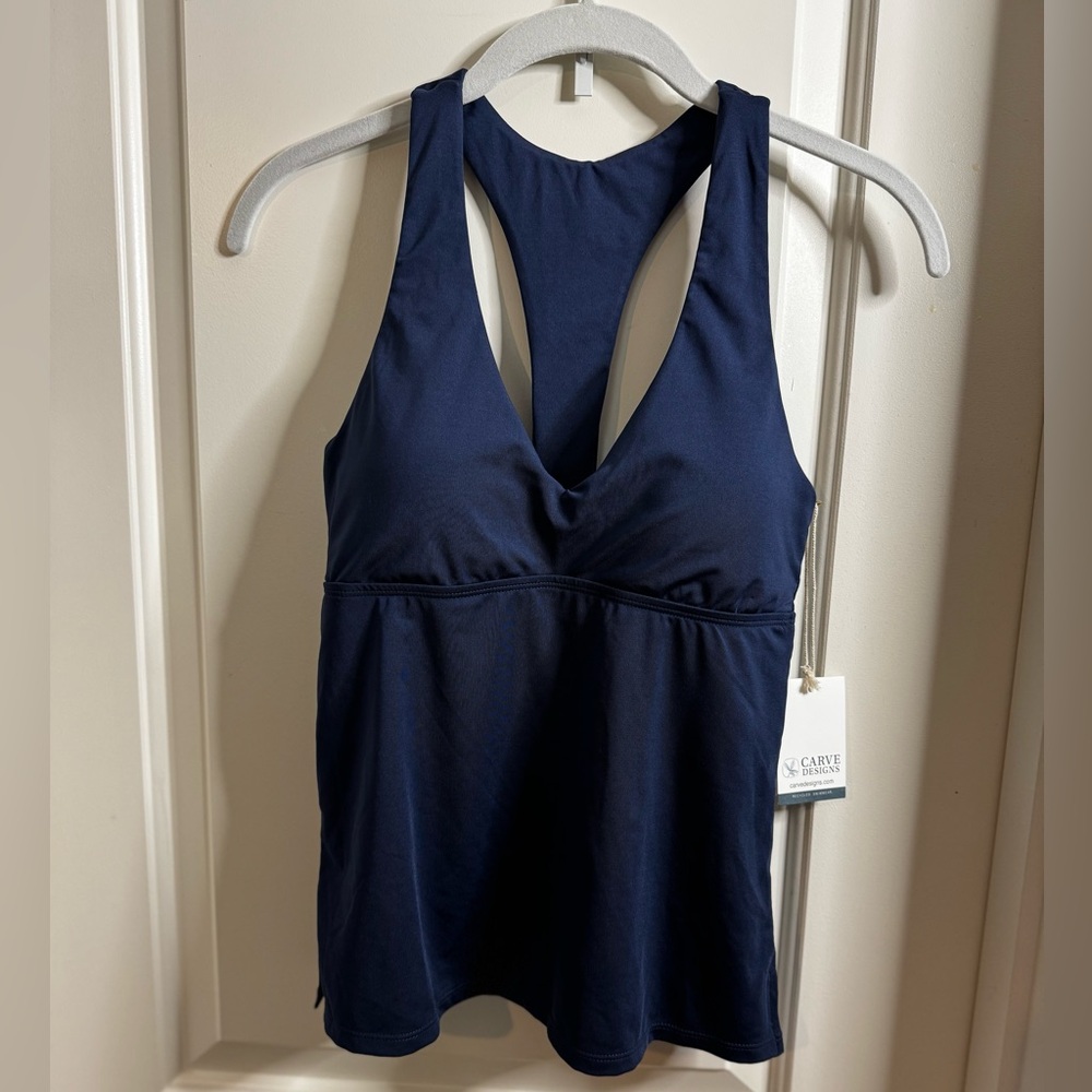 Carve Designs Women's X-S La Jolla Tankini Navy Blue. High Support. UPF 50. NWT